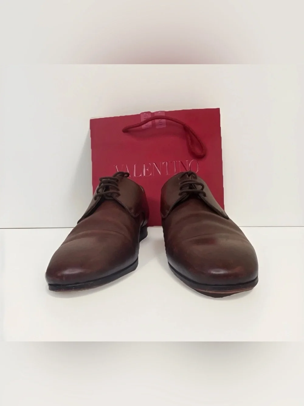 Valentino Garavani Brown Leather Derby Dress Shoe Lace Up Men's Size EU40 US 7